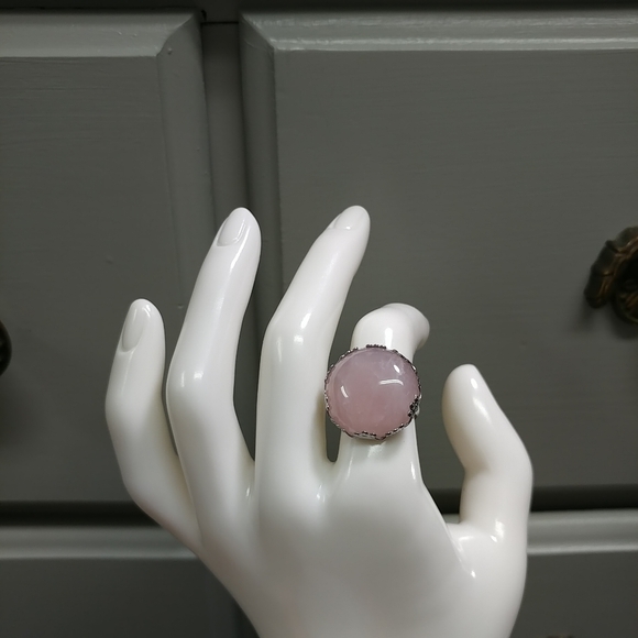 Rose Quartz Ring Natural Gemstone Adjustable Stainless-Steel Ring Pink Crystal - Picture 7 of 16